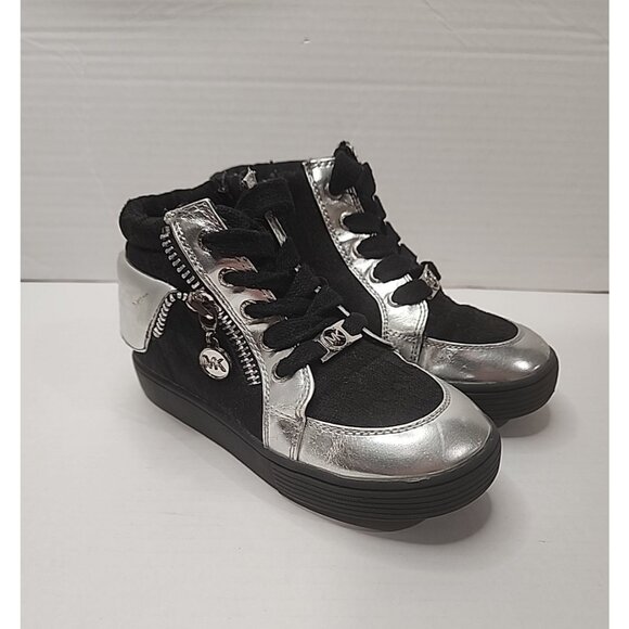 MICHAEL KORS size 10 Toddler Girls KATIA Logo Sneaker zip up bootie silver black - Picture 1 of 8